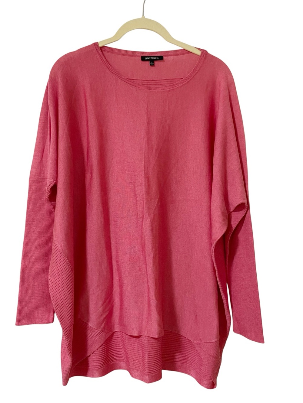 Lafayette 148 New York Rose-Pink Oversized Drop-Shoulder Silk Sweater